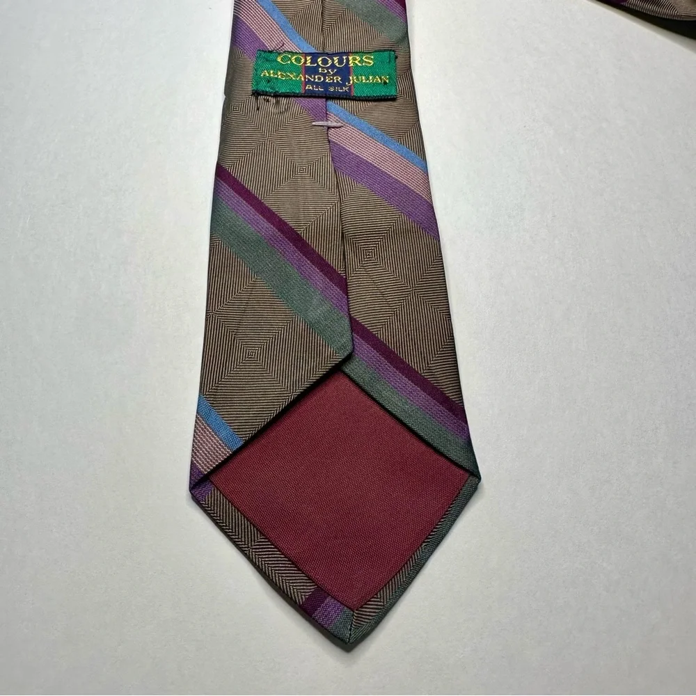 Vtg COLOURS by Alexander Julian Silk Striped Classic Tie